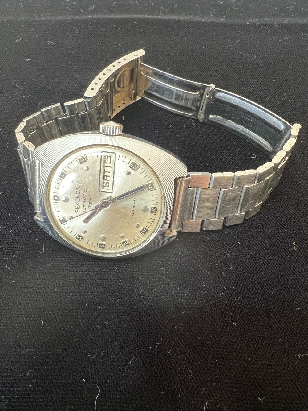 Seconda Silver-Tone vintage Men's Day-Date Wristwatch
